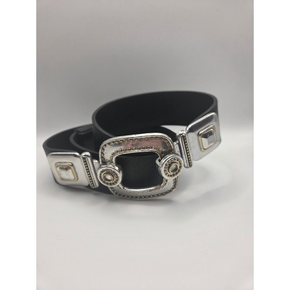 Chico's Leather Belt Womens S/M 35" Black Mixed Metal Buckle Boho Western Indie